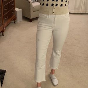 White crop flare jeans